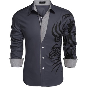 image:imageCOOFANDY Mens Print Button Down Dress Shirt Fashion Long Sleeve Casual ShirtsDark Grey