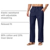 image:imageCOOFANDY Mens Cotton Linen Pants Casual Drawstring Dress Pants Beach Summer Lightweight TrousersNavy Blue