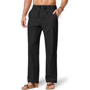 image:imageCOOFANDY Mens Cotton Linen Pants Casual Drawstring Dress Pants Beach Summer Lightweight TrousersBlack