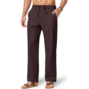 image:imageCOOFANDY Mens Cotton Linen Pants Casual Drawstring Dress Pants Beach Summer Lightweight TrousersCoffee