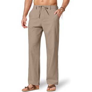 image:imageCOOFANDY Mens Cotton Linen Pants Casual Drawstring Dress Pants Beach Summer Lightweight TrousersDark Khaki