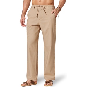 image:imageCOOFANDY Mens Cotton Linen Pants Casual Drawstring Dress Pants Beach Summer Lightweight TrousersKhaki