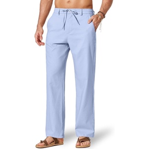 image:imageCOOFANDY Mens Cotton Linen Pants Casual Drawstring Dress Pants Beach Summer Lightweight TrousersLight Blue
