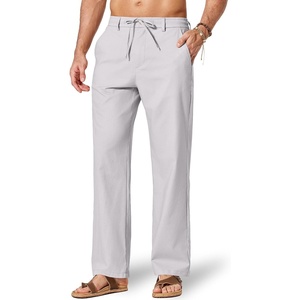 image:imageCOOFANDY Mens Cotton Linen Pants Casual Drawstring Dress Pants Beach Summer Lightweight TrousersLight Grey