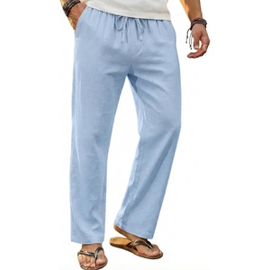 image:imageCOOFANDY Mens Linen Pants Casual Loose Fit Beach Summer Yoga Pant Lightweight Drawstring Linen TrousersClear Blue