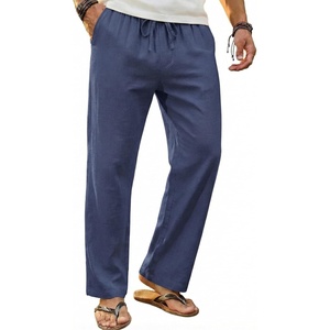 image:imageCOOFANDY Mens Linen Pants Casual Loose Fit Beach Summer Yoga Pant Lightweight Drawstring Linen TrousersNavy