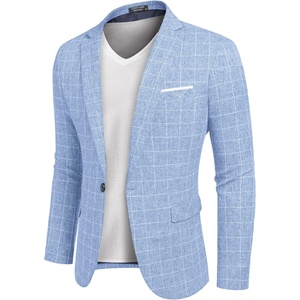 image:imageCOOFANDY Mens Blazer Casual Sport Coats Slim Fit Lightweight Sports JacketPlaid Blazer  Sky Blue