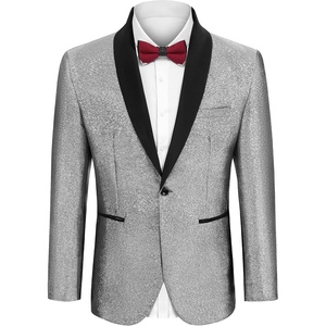 image:imageCOOFANDY Mens Tuxedo Jacket Slim Fit Shawl Lapel Blazer Suit JacketShiny Silver