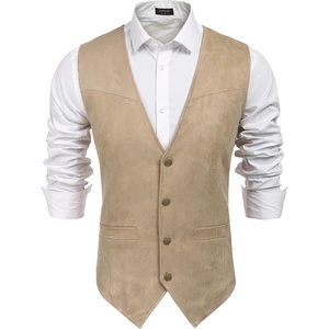 image:imageCOOFANDY Mens Western Vest Suede Cowboy Vest Casual Slim Fit WaistcoatBeige