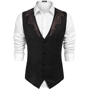 image:imageCOOFANDY Mens Western Vest Suede Cowboy Vest Casual Slim Fit WaistcoatBlack With Pattern