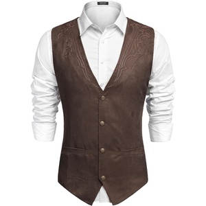 image:imageCOOFANDY Mens Western Vest Suede Cowboy Vest Casual Slim Fit WaistcoatCoffee With Pattern