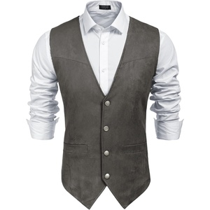 image:imageCOOFANDY Mens Western Vest Suede Cowboy Vest Casual Slim Fit WaistcoatGrey