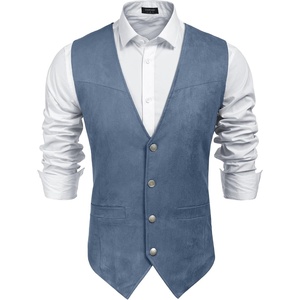 image:imageCOOFANDY Mens Western Vest Suede Cowboy Vest Casual Slim Fit WaistcoatNavy Blue