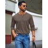 image:imageCOOFANDY Henley Shirts for Men Long Sleeve T Shirts Textured Casual Stretch Fashion Pullover Lightweight Fall TopsBrown