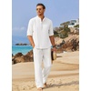 image:imageCOOFANDY Mens 2 Piece Cotton Linen Set Casual Beach Outfits Long SleeveAll White