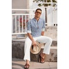 image:imageCOOFANDY Mens 2 Piece Cotton Linen Set Casual Beach Outfits Long SleeveBlue Striped