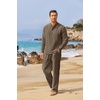 image:imageCOOFANDY Mens 2 Piece Cotton Linen Set Casual Beach Outfits Long SleeveBrown
