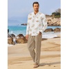 image:imageCOOFANDY Mens 2 Piece Cotton Linen Set Casual Beach Outfits Long SleevePalm Leaf
