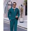 image:imageCOOFANDY Mens 2 Piece Tracksuit Set Polo Athletic Sweatsuit Quarter Zip Jogging Long Sleeve Casual Sports OutfitsDenim Blue