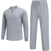image:imageCOOFANDY Mens 2 Piece Tracksuit Set Polo Athletic Sweatsuit Quarter Zip Jogging Long Sleeve Casual Sports OutfitsLight Grey