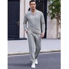 image:imageCOOFANDY Mens 2 Piece Tracksuit Set Polo Athletic Sweatsuit Quarter Zip Jogging Long Sleeve Casual Sports OutfitsLight Grey