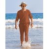 image:imageCOOFANDY Mens 2 Pieces Cotton Linen Set Henley Shirt Long Sleeve and Casual Beach Pants Summer Yoga OutfitsCaramel