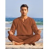 image:imageCOOFANDY Mens 2 Pieces Cotton Linen Set Henley Shirt Long Sleeve and Casual Beach Pants Summer Yoga OutfitsCaramel