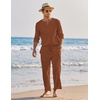 image:imageCOOFANDY Mens 2 Pieces Cotton Linen Set Henley Shirt Long Sleeve and Casual Beach Pants Summer Yoga OutfitsCaramel