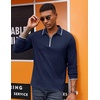 image:imageCOOFANDY Mens Long Sleeve Polo Shirts Cotton Quarter Zip Pullover ShirtNavy Blue