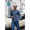image:imageCOOFANDY Mens Long Sleeve Shirts Crew Neck Cotton TShirt Casual ShirtsGrey Blue