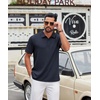 image:imageCOOFANDY Mens Polo Shirt Casual Short Sleeve Textured Knit Polo Golf ShirtsNavy Blue