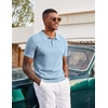 image:imageCOOFANDY Mens Polo Shirts Textured Knit Short Sleeve Stretch Casual ShirtsLight Blue