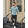 image:imageCOOFANDY Mens Quarter Button Pullover Sweater Mock Neck Thermal FleeceLight Green and White