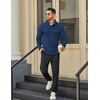 image:imageCOOFANDY Mens Quarter Button Pullover Sweater Mock Neck Thermal FleeceNavy Blue