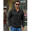 image:imageCOOFANDY Mens Quarter Button Sweatshirt Long Sleeve Pullover Waffle Casual Stand Collar SweaterBlack