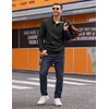 image:imageCOOFANDY Mens Quarter Button Sweatshirt Long Sleeve Pullover Waffle Casual Stand Collar SweaterBlack