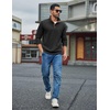 image:imageCOOFANDY Mens Quarter Button Sweatshirt Long Sleeve Pullover Waffle Casual Stand Collar SweaterBlack