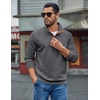 image:imageCOOFANDY Mens Quarter Button Sweatshirt Long Sleeve Pullover Waffle Casual Stand Collar SweaterDark Grey