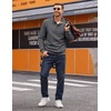 image:imageCOOFANDY Mens Quarter Button Sweatshirt Long Sleeve Pullover Waffle Casual Stand Collar SweaterDark Grey