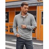 image:imageCOOFANDY Mens Quarter Button Sweatshirt Long Sleeve Pullover Waffle Casual Stand Collar SweaterLight Grey