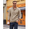 image:imageCOOFANDY Mens Quarter Button Sweatshirt Long Sleeve Pullover Waffle Casual Stand Collar SweaterLight Khaki