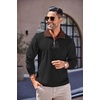image:imageCOOFANDY Mens Soft Quarter Zip Pullover Mock Neck Corduroy SweatshirtBlack With Brown Collar