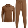 image:imageCOOFANDY Mens Tracksuit 2 Piece Quarter Zip Polo Athletic Sweatsuits Casual Running Jogging Sport Suit SetsLight Brown