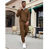 image:imageCOOFANDY Mens Tracksuit 2 Piece Quarter Zip Sweatsuit Sets Casual Athletic Running Jogging SuitsBrown