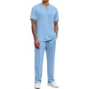 image:imageCOOFANDY Mens 2 Piece Outfit Quarter Zip Short Sleeve Top amp Pants SetLight Blue