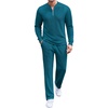 image:imageCOOFANDY Mens 2 Piece Tracksuit Set Polo Athletic Sweatsuit Quarter Zip Jogging Long Sleeve Casual Sports OutfitsDenim Blue
