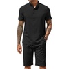 image:imageCOOFANDY Mens 2 Pieces Set Short Sleeve Henley Shirts and Shorts Set Texture Summer Beach Vacation OutfitsBlack