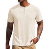 image:imageCOOFANDY Mens Henley Shirts Short Sleeve Texture Casual Button Tee ShirtsBeige