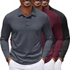 image:imageCOOFANDY Mens Long Sleeve Polo Shirt Golf Lightweight Breathable Moisture Wicking Shirt for Business Casual Work Outdoor3 Pack Black  Dark Grey  Wine Red