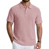image:imageCOOFANDY Mens Polo Shirts Short Sleeve Casual Knit Textured Summer ShirtPink